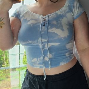 blue / white crop top